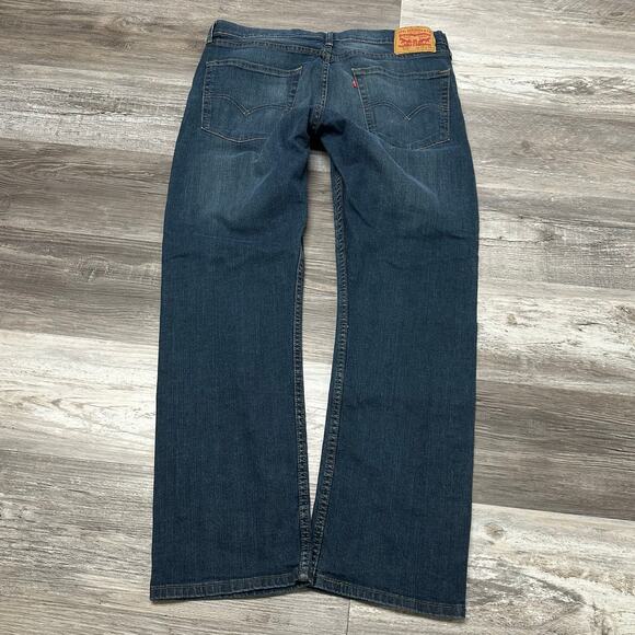 Levis 513 Dark Wash Faded Blue Mens 36x30 Slim Straight Fit Denim Jeans Red Tab - Picture 2 of 12